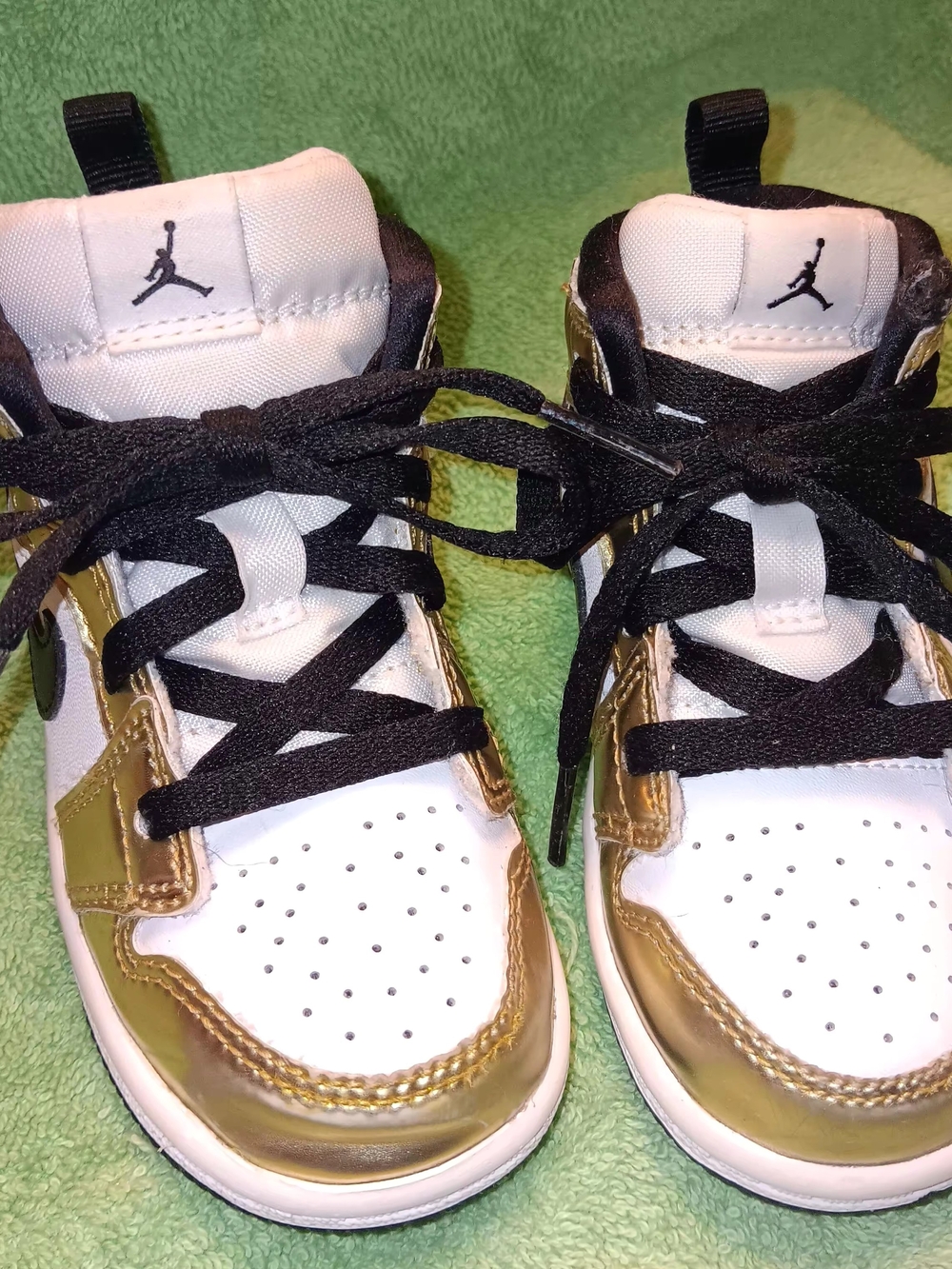 Nike Air Jordan's Sz. 7C (TD) White and Gold Mid-Top Sneakers